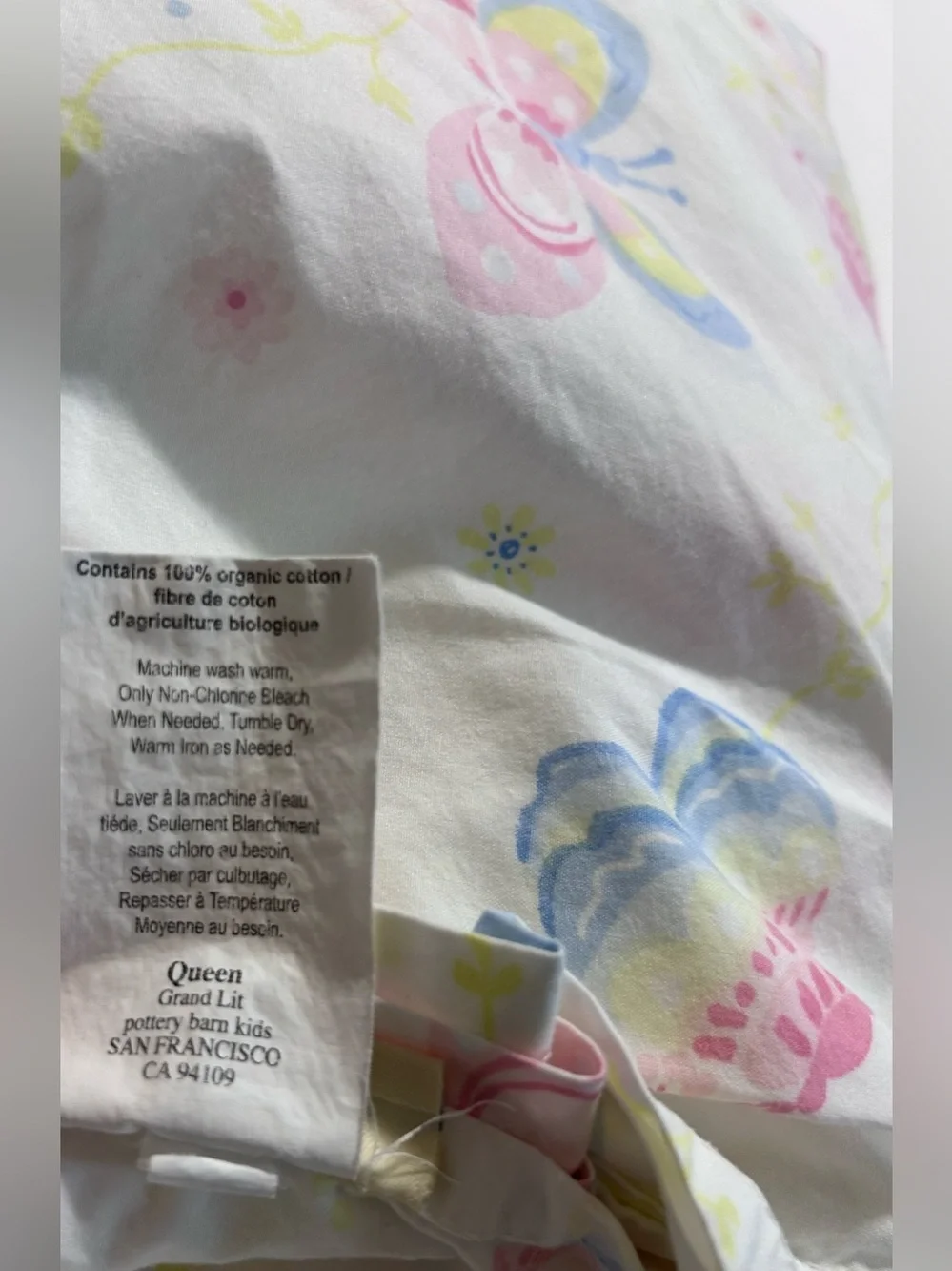 Pottery Barn Kids Girl’s Organic Cotton Butterfly Queen Flat & Fitted Sheet READ